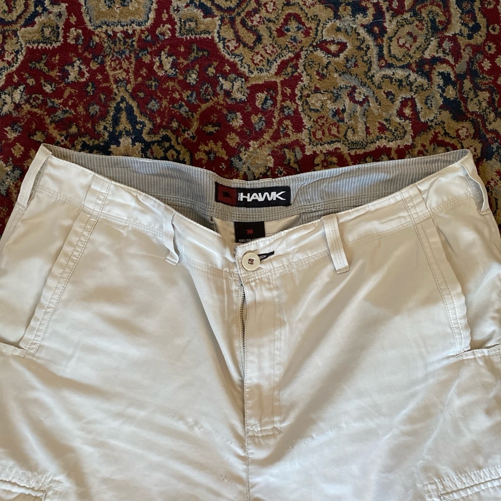 Vintage cream Tony hawk cargo shorts with embroidery